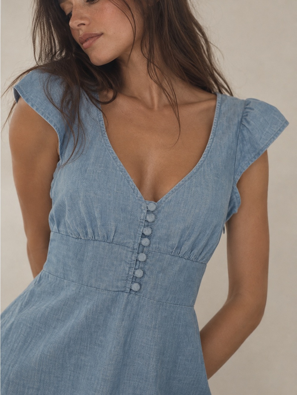 Banana Republic Chambray Button Front Flutter Sleeve Dress Size 0